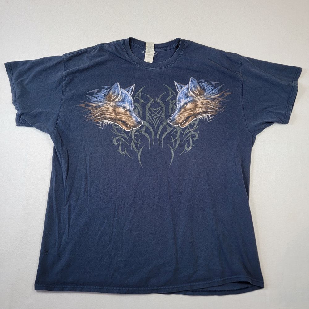 Wolf Graphic T-Shirt Adults Sz XXL 2XL Blue Gildan Heavy Cotton READ DESCRIPTION